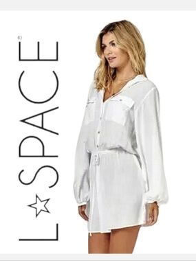 L*Space White AMELIA Button Front Cover-up Mini Dress M NWT
